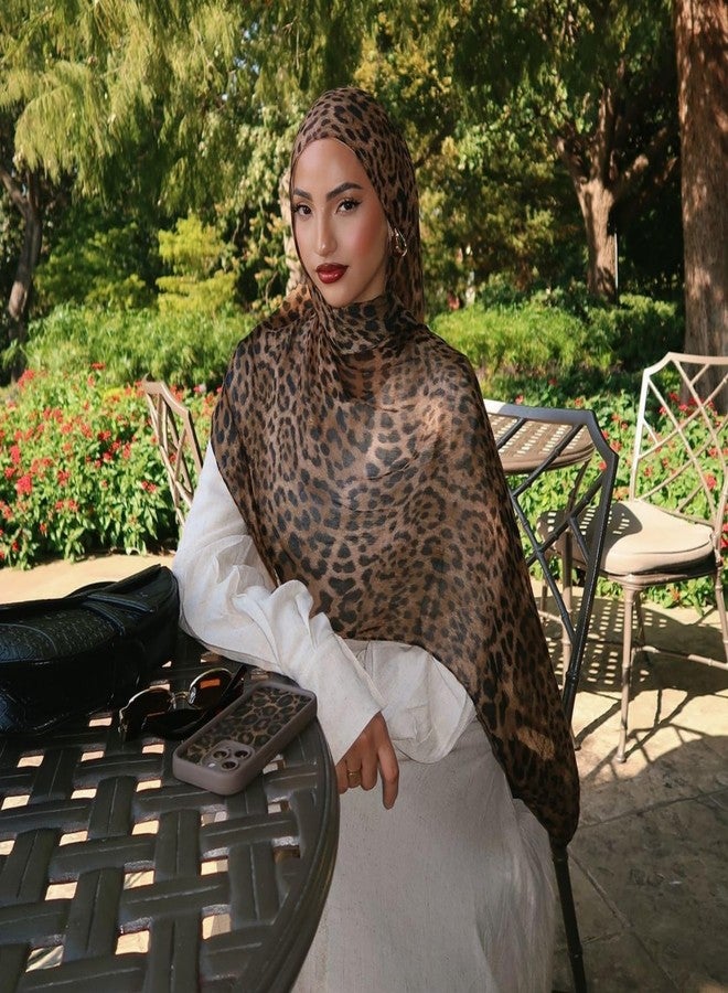 ZGMYC وشاح حجاب أنيق بنقشة جلد النمر من ZGMYC للنساء، مصنوع من قطن مودال ناعم، يُستخدم كغطاء رأس فوري أو شال أو وشاح طويل. - Image 3